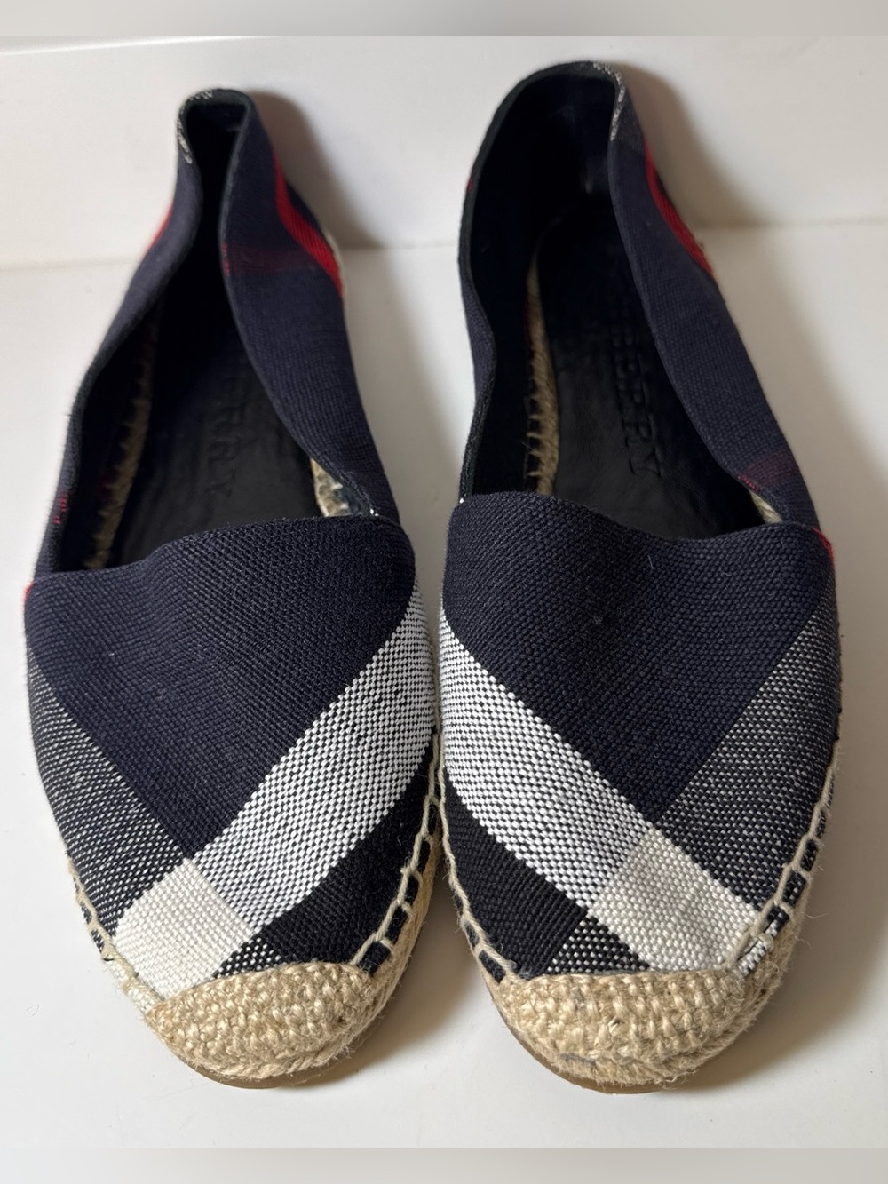 Authentic Burberry Navy, White & Red Espadrille Flats - EU Size 40 (US Size 9)